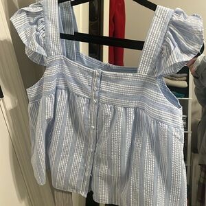 blue + white stripped button down tank!